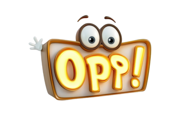 Cartoon sign with large, expressive eyes and the text "OPP!