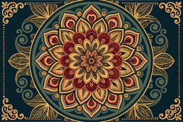 Vibrant Ornate Vintage Mandala With Bold Outlines High-Quality Stock Image