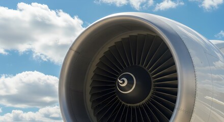 Detailed View of Jet Engine Turbine on Airplane Wing
