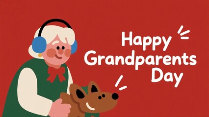 happy easter bunny,Grandparents' Day Illustration: Grandma with Dog