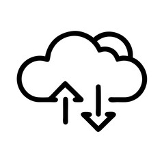 Cloud upload and download icon depicting data transfer and storage with arrows, symbolizing connectivity and technology