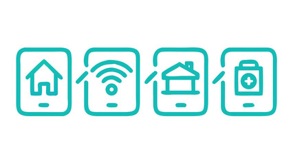 Smart home automation system icons on smartphone screen for modern technology and digital control of house devices