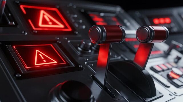 Red alert warning lights flashing on futuristic control panel