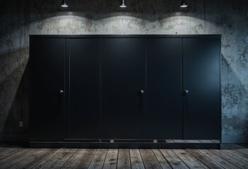 Closed tool cabinet doors in a backstage area with dramatic lighting
