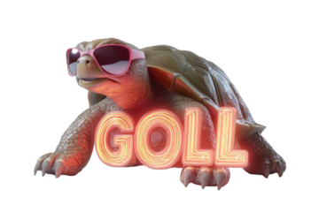 Turtle with neon pink sunglasses and neon pink text