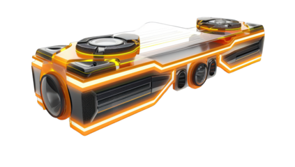 Futuristic, elongated vehicle