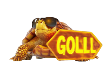 Turtle with sunglasses holding a sign