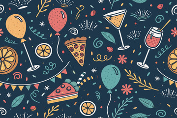 Stunning Seamless Cocktail Party Doodle Wallpaper Bold Premium Digital Asset