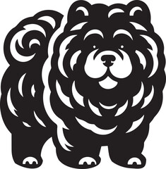 Cute Fluffy Chow Chow Dog Vector Silhouette Illustration – Black and White Pet Art Design	