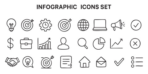 set of infographic icons, each representing different concepts