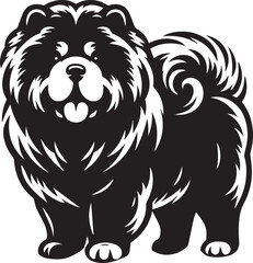 Cute Fluffy Chow Chow Dog Vector Silhouette Illustration – Black and White Pet Art Design	