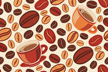 Seamless Coffee Beans And Cups Bold Premium Digital Asset Suitable for Design