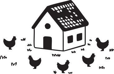 Chicken coop vector illustration: farmhouse with chickens graphic eps silhouette © Snap Bliss