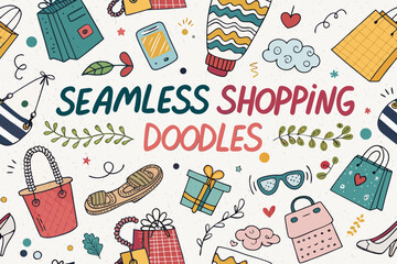Seamless Shopping Doodles With Promo Words Bold Premium Digital Asset Great for Commercial Projects