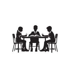 Vector art of students studying together at a table with a book