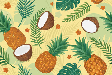 Elegant Seamless Tropical Cocktail Wallpaper With Pineappl Premium Digital Asset