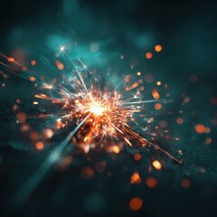 Dynamic Explosion of Vibrant Sparks on Dark Surface with Glowing Ember Trails and Blurred Background Creating a Dramatic Effect