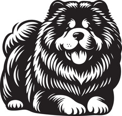 Cute Fluffy Chow Chow Dog Vector Silhouette Illustration – Black and White Pet Art Design	