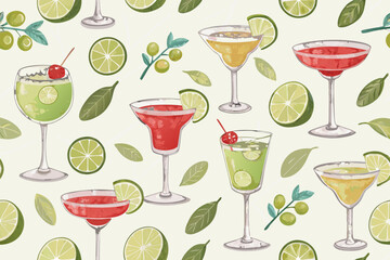 Beautiful Seamless Wallpaper Mojitos Margaritas And Mar Creative Visual