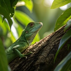 Fototapeta premium Small Green Iguana Closeup
