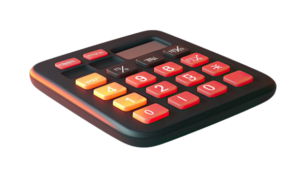 3D render of a calculator with colored keys