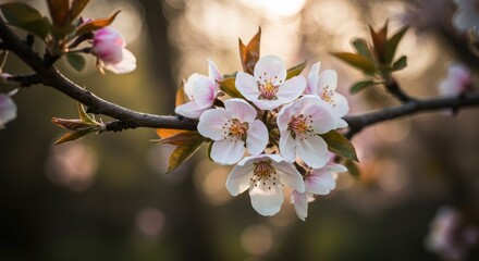 Obraz premium Blossoming cherry branch showing spring season natural beauty delicate flowers and peaceful floral scene