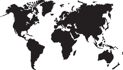 World map vector: black and white outline for geography, education, and design eps silhouette