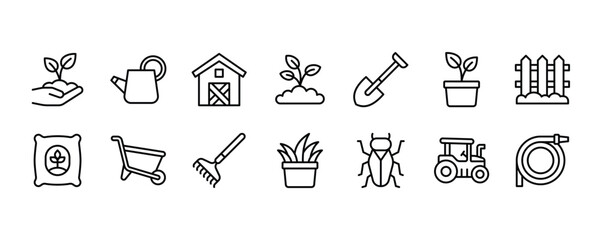 Naklejka premium Gardening Icon Set. Vector Graphic Illustration.