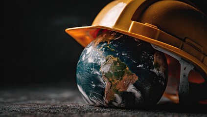 Planet Earth protected by a hard hat