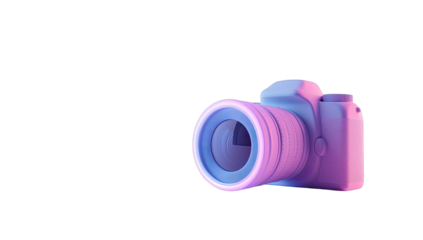 3D rendered, stylized camera in vibrant purple-pink hues