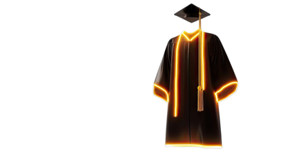 Illuminated graduation gown against black background