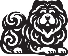 Cute Fluffy Chow Chow Dog Vector Silhouette Illustration – Black and White Pet Art Design	