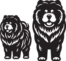 Cute Fluffy Chow Chow Dog Vector Silhouette Illustration – Black and White Pet Art Design	