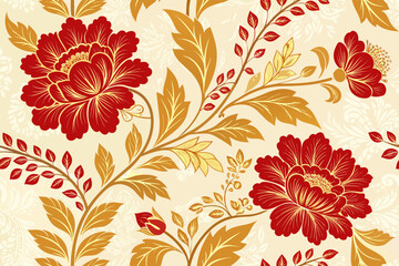 Vintage Floral With Bold And Gold Colo Premium Digital Asset Suitable for Design