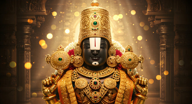 Stunning golden deity statue radiates divine energy in a spiritual and religious setting