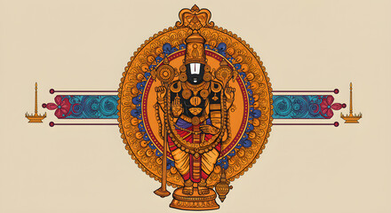 Vibrant illustration of Lord Venkateswara, a symbol of divinity, peace, and cultural heritage