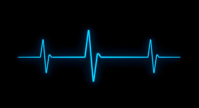 Dynamic Electrocardiogram Heart Rate Monitor Display Representing Vital Signs With Blue Waveform Illuminated On A Black Background