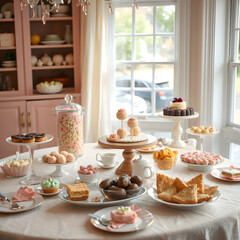 Fototapeta premium Festive table with cake pops in pastel colors.
