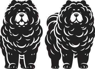 Cute Fluffy Chow Chow Dog Vector Silhouette Illustration – Black and White Pet Art Design	