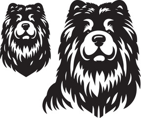 Cute Fluffy Chow Chow Dog Vector Silhouette Illustration – Black and White Pet Art Design	
