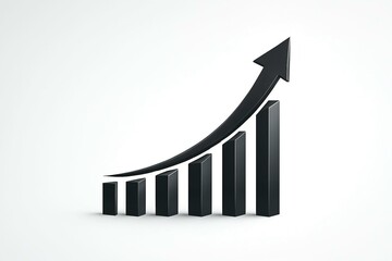 Black bar graph with upward trending arrow indicating business growth and success