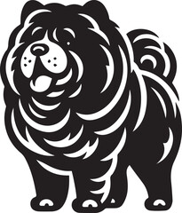 Cute Fluffy Chow Chow Dog Vector Silhouette Illustration – Black and White Pet Art Design	