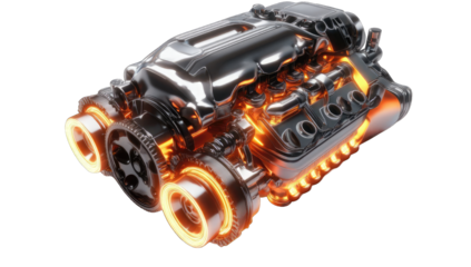 Metallic engine, glowing hot