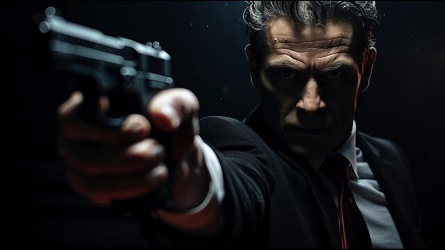 A hitman with a gun in his hand photo cinamatic shot