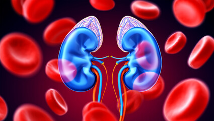 Vibrant Blue Kidneys Surrounded by Red Blood Cells image