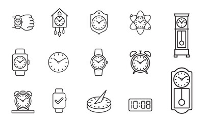 Time and Clock Line Icons. Clock line icon set. Time Management Line Icon Set vector illustration. Clock set vector.