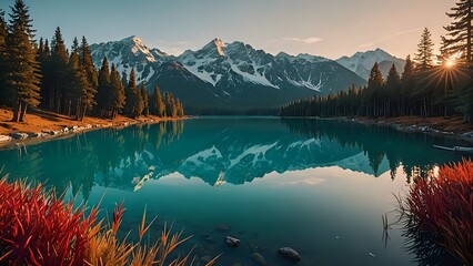 mountain lake in the morning