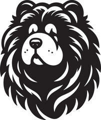 Cute Fluffy Chow Chow Dog Vector Silhouette Illustration – Black and White Pet Art Design	