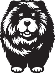 Cute Fluffy Chow Chow Dog Vector Silhouette Illustration – Black and White Pet Art Design	