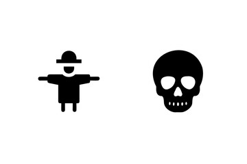 Spooky halloween icons scarecrow and skull duo for festive seasonal graphics and designs